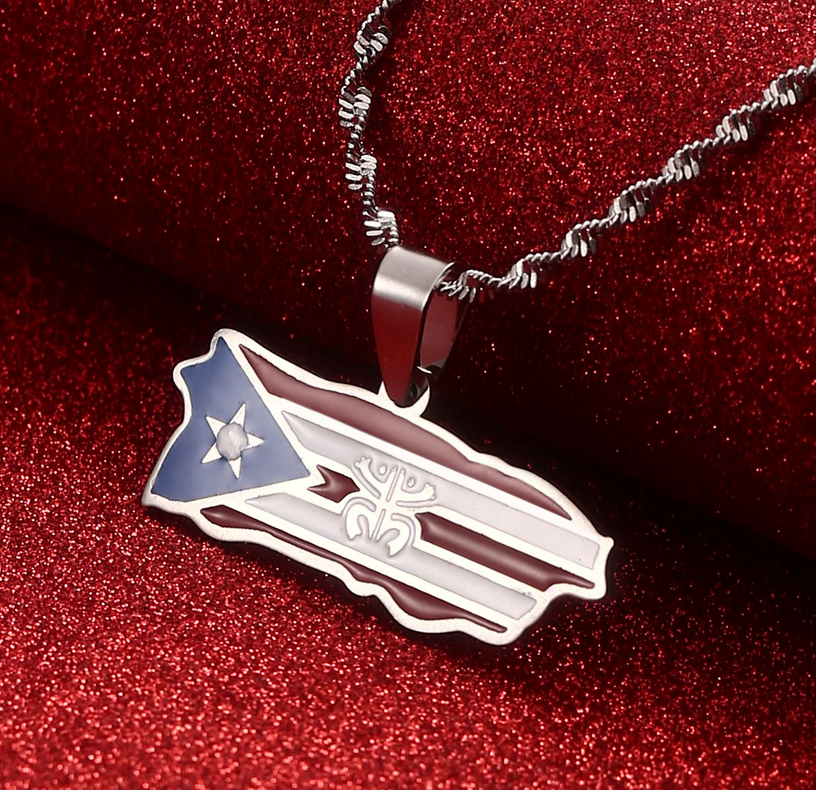 Puerto Rico Map Coqui Flag  Necklaces Gold or Silver