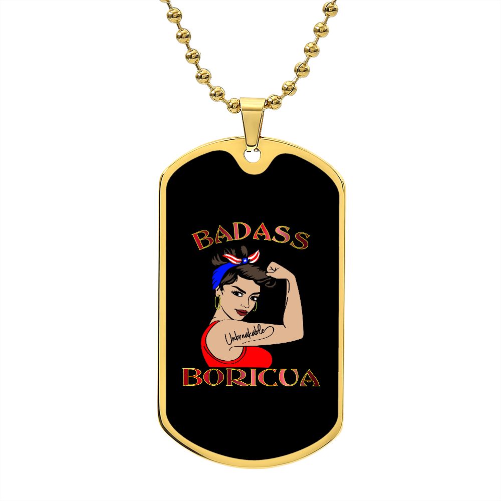 Badass Boricua Unbreakable Dog-Tag Necklace (Gold or Silver)