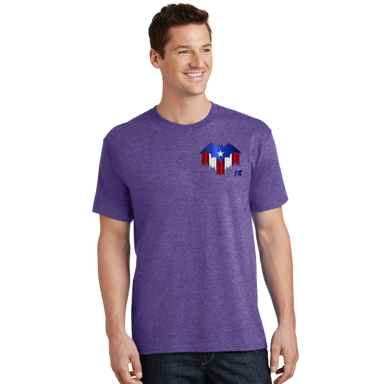 Puerto Rican Bat Man Front and Back Image Heather T-Shirt