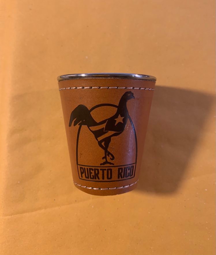 Puerto Rico Rooster Metal Leather Wrapped Shot Glass