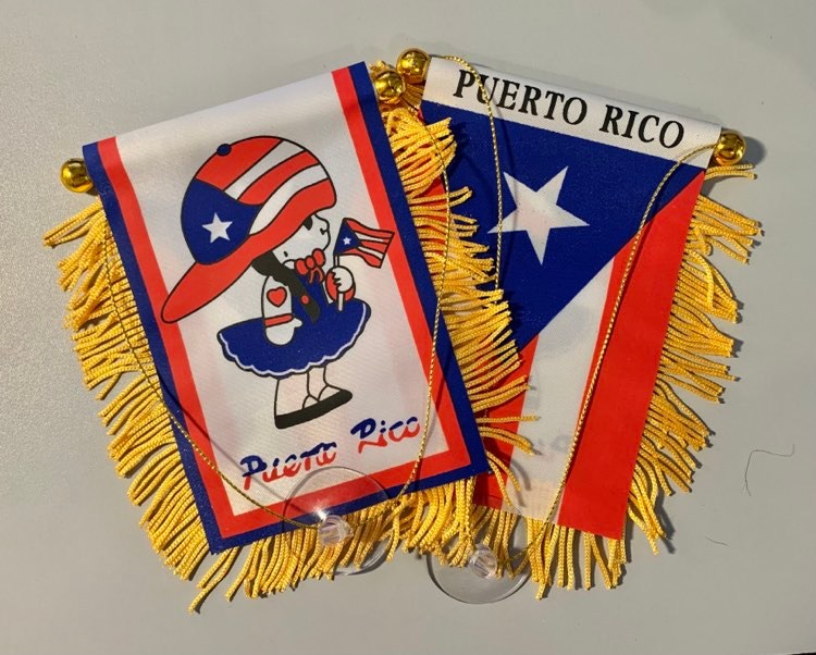 Bori Girl + Puerto Rico Flag for Car Mirror W/Gold Trim