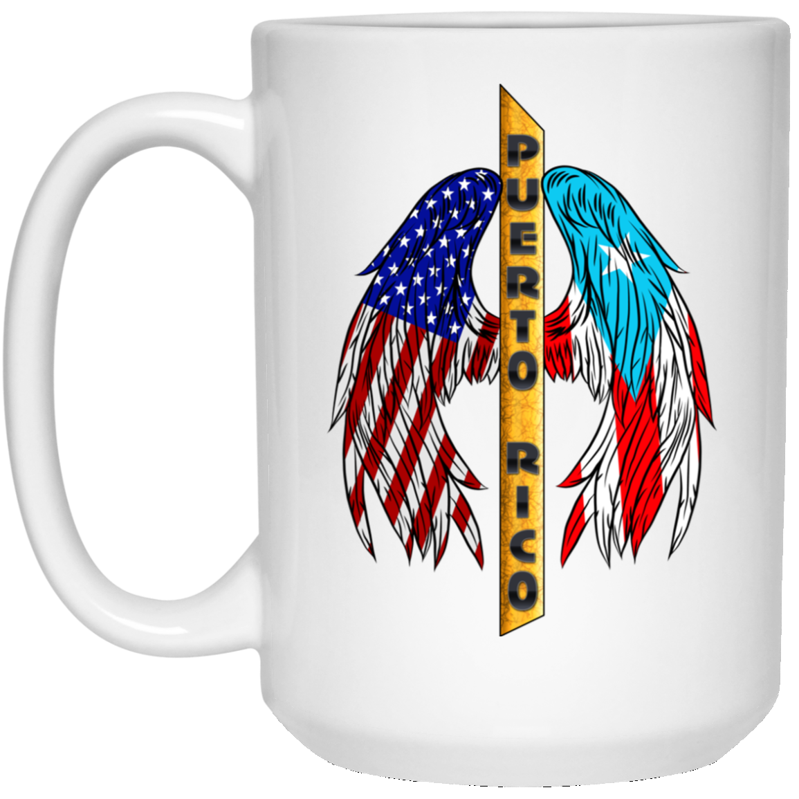 Winged Duality Rod 15 oz. White Mug - Puerto Rican Pride