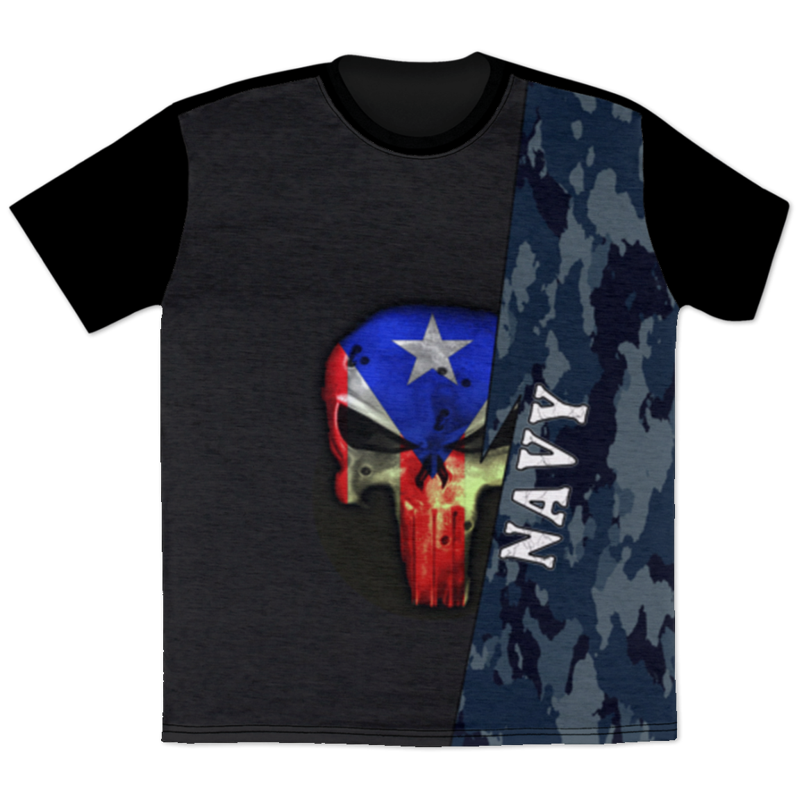 Navy Camo Skull - All Over Print T-Shirt