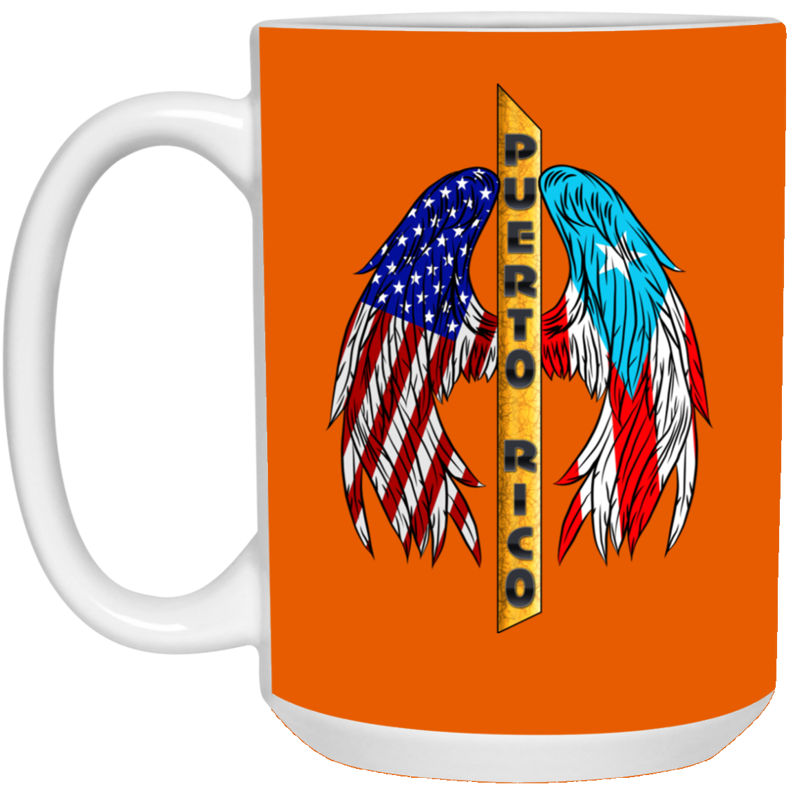 Winged Duality Rod 15 oz. White Mug - Puerto Rican Pride