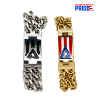 Thumbnail for Stainless Steel Dual Cuban Chain Puerto Rico Flag Bracelet