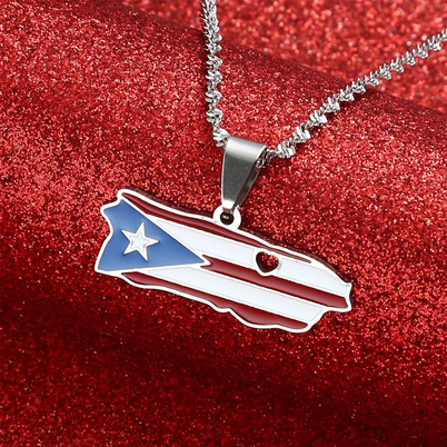 Map Flag Necklace W/ Heart Cutout
