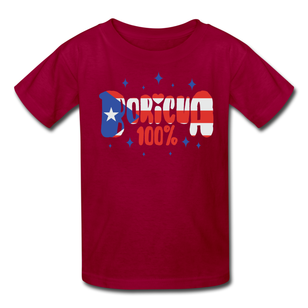 100% Boricua Kids' T-Shirt - dark red