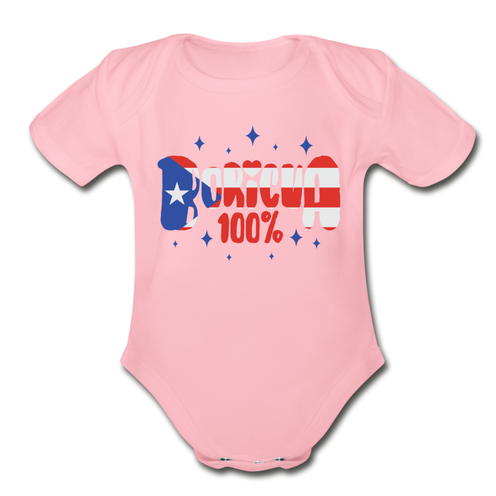 100% Boricua Organic Short Sleeve Baby Onesie - light pink