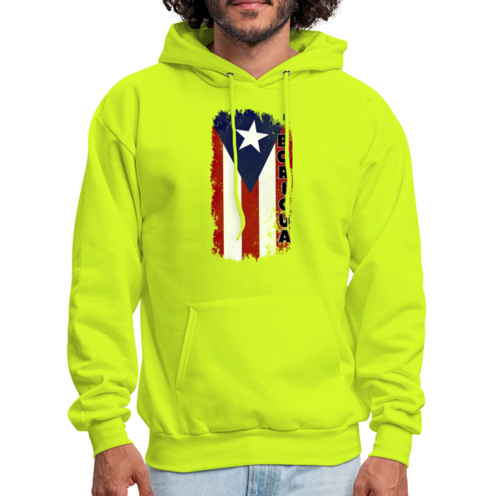 Distressed Flag Boricua - Men's Hoodie - safety green