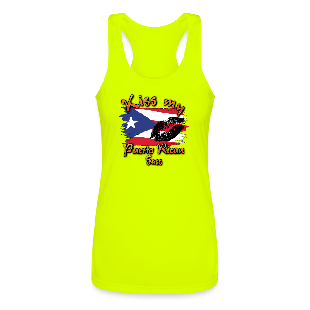 Kiss My Puerto Rican Sass - Ladies Performance Tank Top - neon yellow