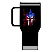 Thumbnail for Boricua Flaming Skull - Silver Stainless Travel Mug