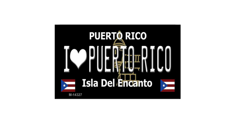 Black I Love Puerto Rico Metal Refrigerator Magnet