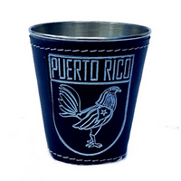 Thumbnail for Puerto Rico Rooster Metal Black Leather Wrapped Shot Glass