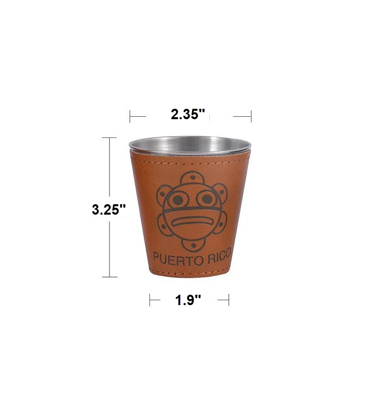 Puerto Rico Taino Sol Metal Leather Wrapped Shot Glass