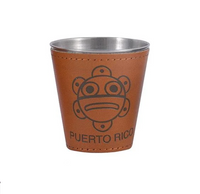 Thumbnail for Puerto Rico Taino Sol Metal Leather Wrapped Shot Glass