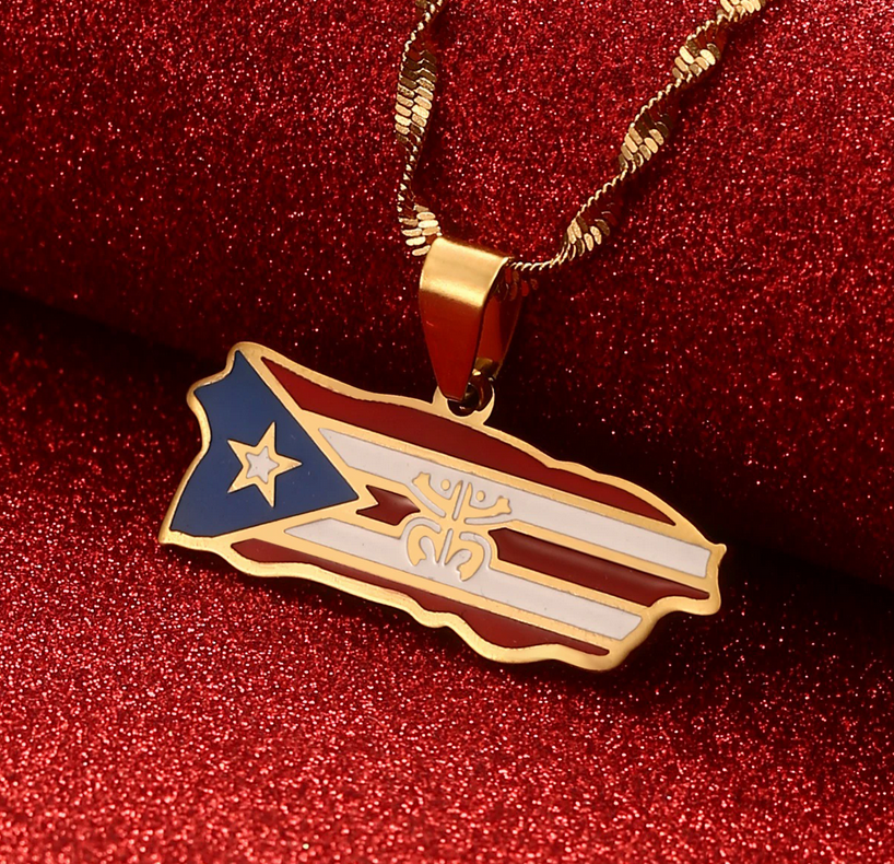 Puerto Rico Flag 18k Gold Plated Pendant With 22 Inch Chain Puerto Rico Flag  - Etsy