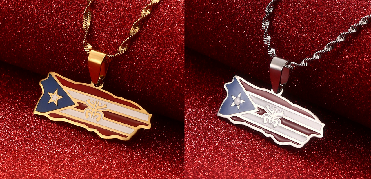 Puerto Rico Map Coqui Flag  Necklaces Gold or Silver