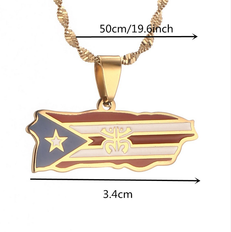 Pride Metal Necklace - Men's 14k Gold Puerto Rican Pride Pendant Medallion