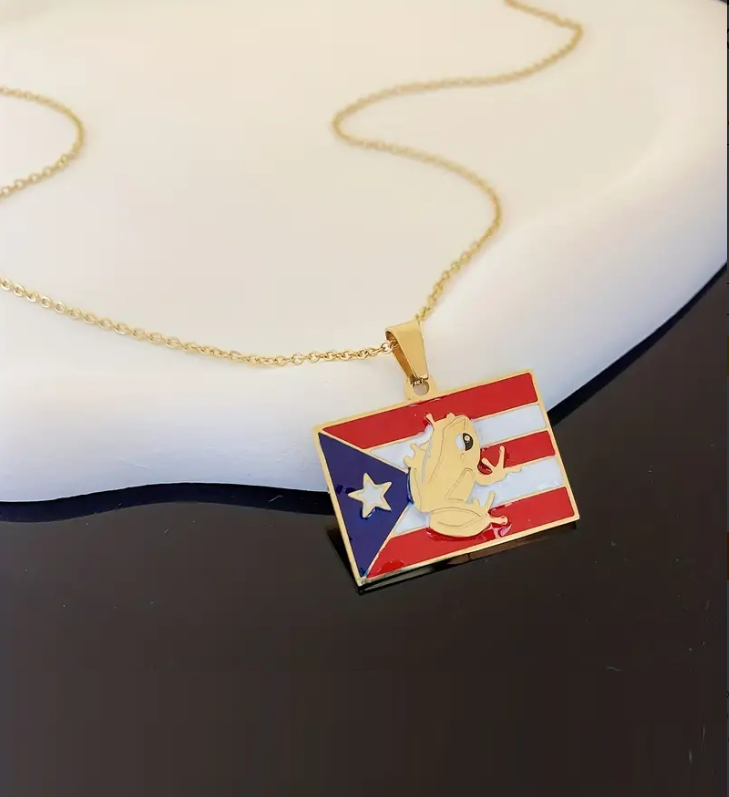 Gold 17.7" Coqui Flag Necklace