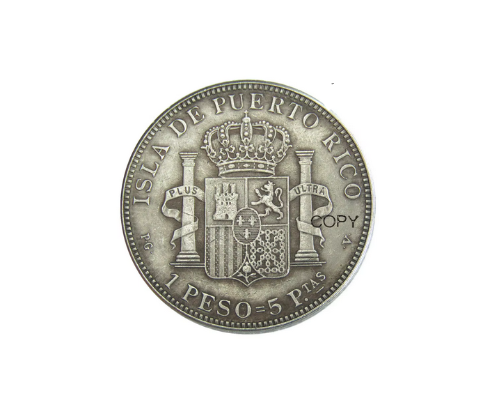 Puerto Rico 1897 1 Peso Silver Plated Replica Coin