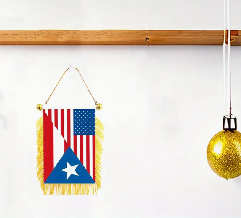 Gold Trim Mirror Flag American Puerto Rican