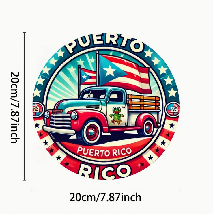 Vintage Puerto Rico Truck & Floral Design 8x8" Round Aluminum Sign