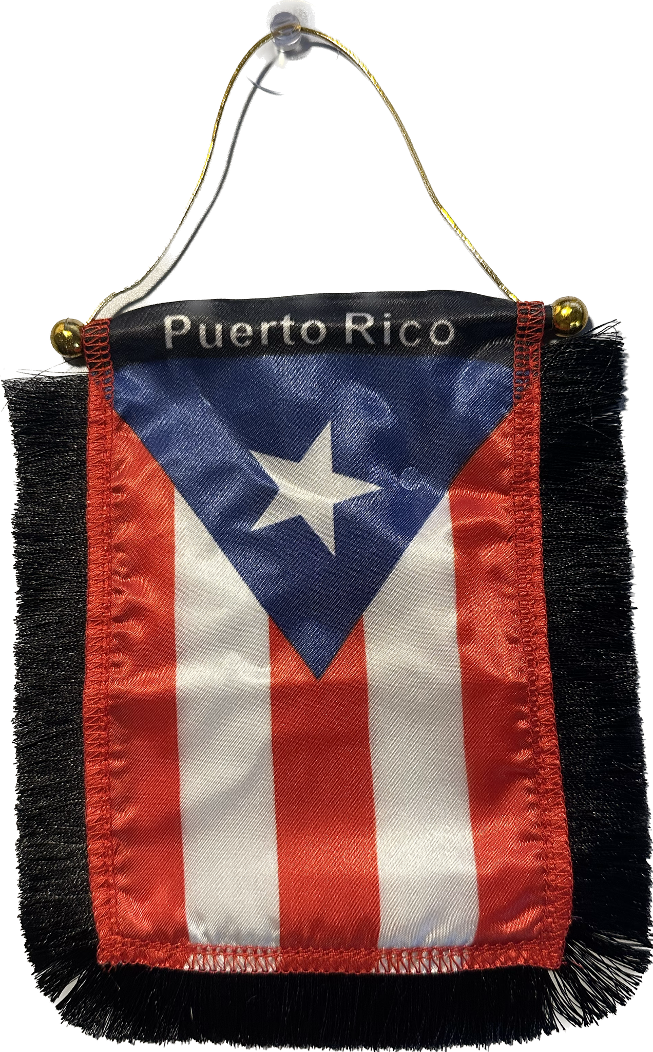 Mini Hanging Mirror Black Frilled Puerto Rico Flag