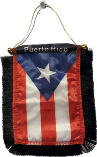 Thumbnail for Mini Hanging Mirror Black Frilled Puerto Rico Flag