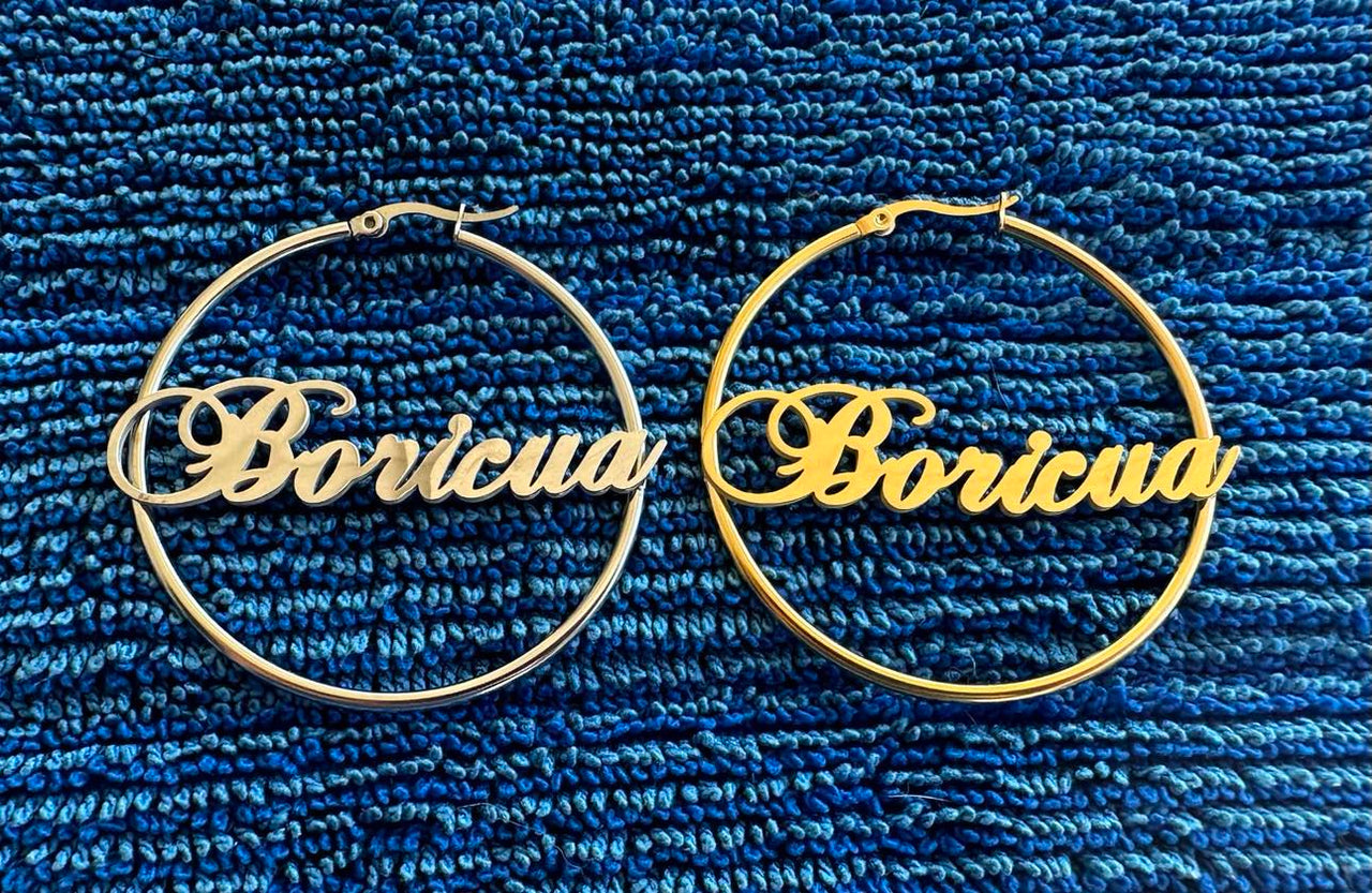 Fancy Boricua 2" Hoop Earrings (Gold or Silver)
