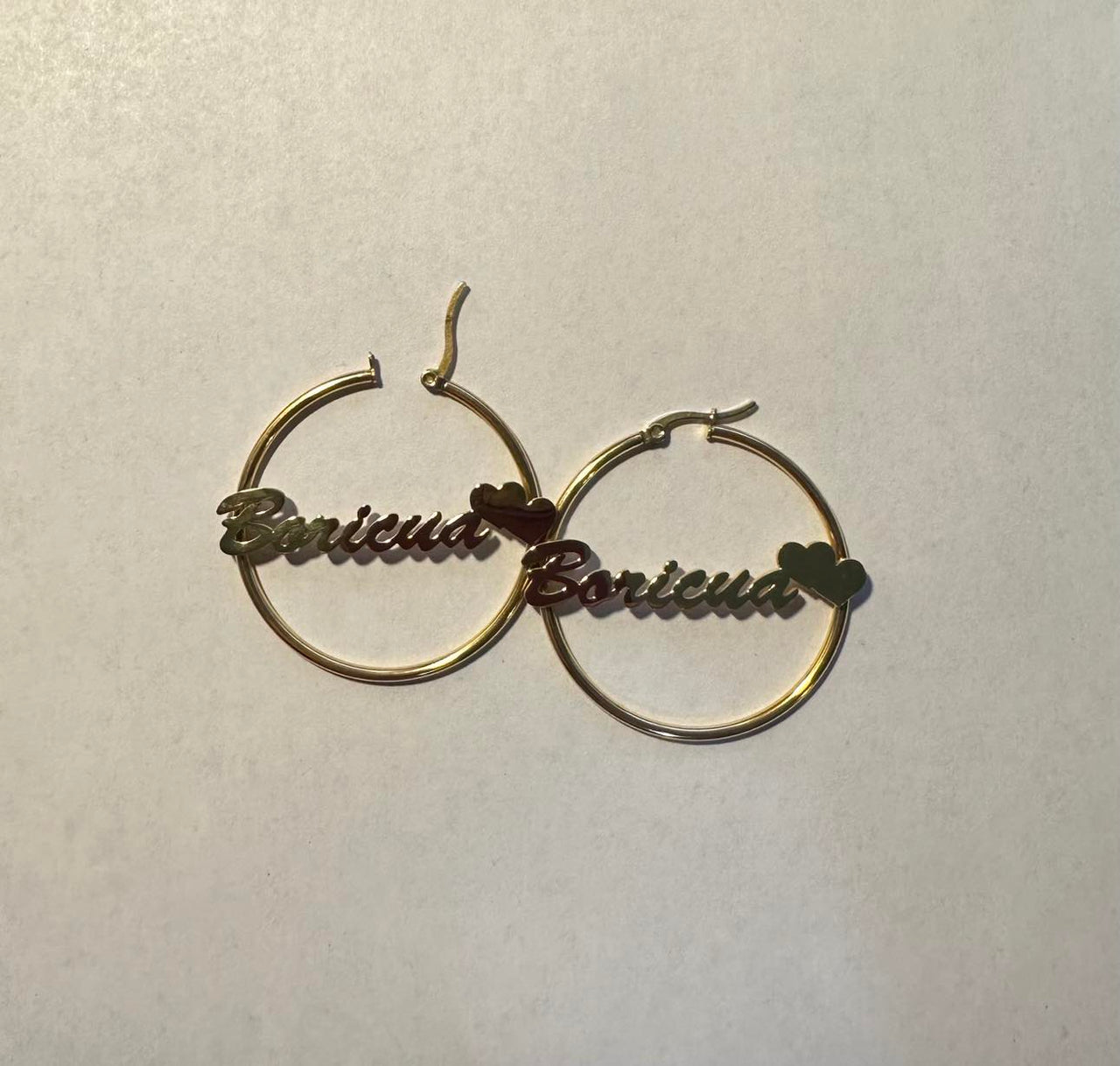 Gold Double Heart Hoop Boricua Earrings