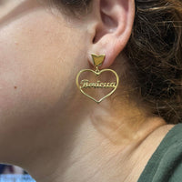 Thumbnail for Gold Heart Boricua Earrings