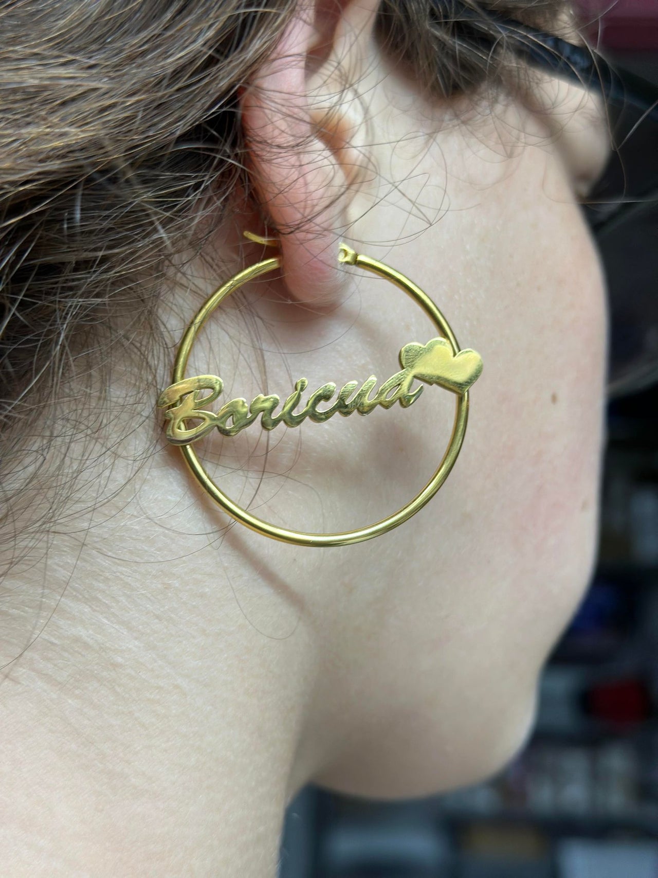 Gold Double Heart Hoop Boricua Earrings