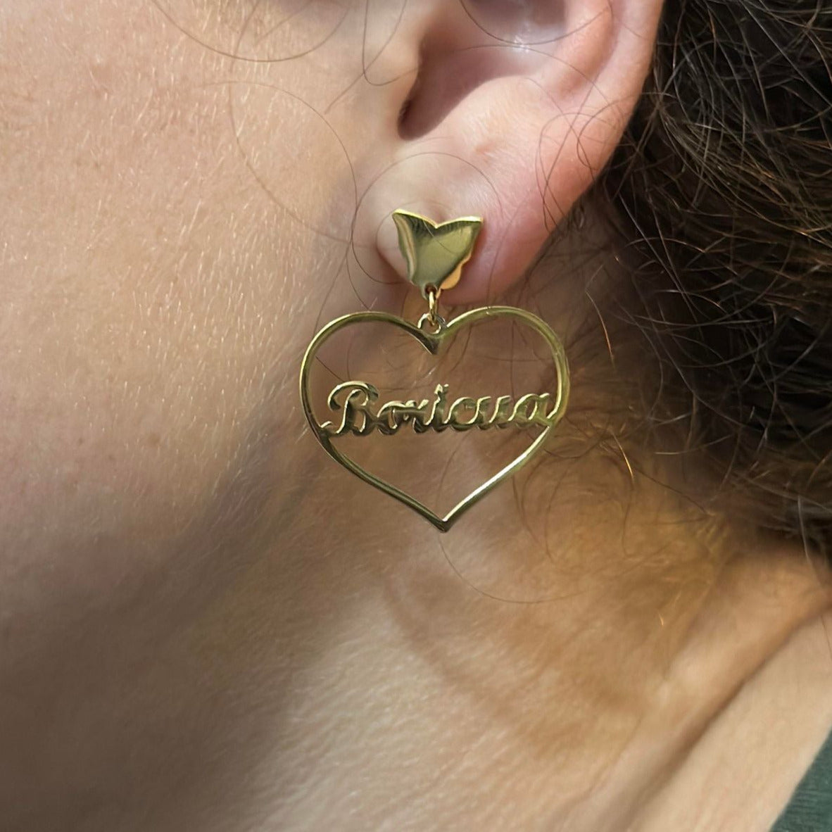 Gold Heart Boricua Earrings