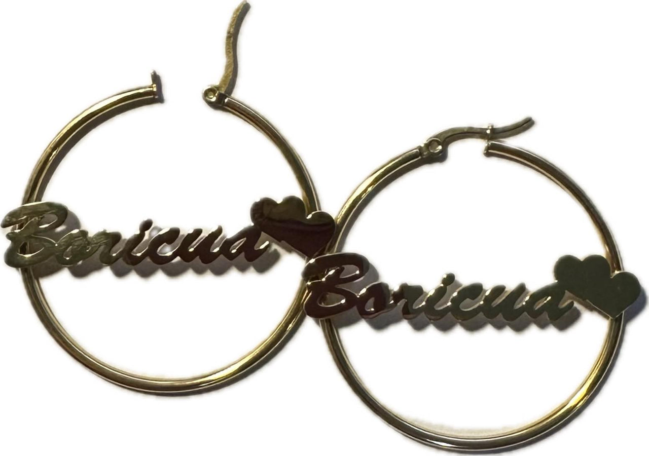 Gold Double Heart Hoop Boricua Earrings