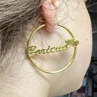 Thumbnail for Gold Double Heart Hoop Boricua Earrings