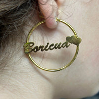 Thumbnail for Gold Double Heart Hoop Boricua Earrings