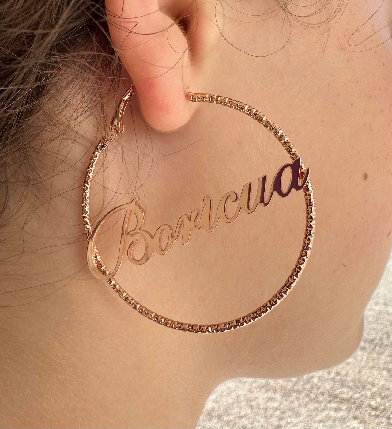 Boricua Bling Hoop 2" Earring -Rose Gold