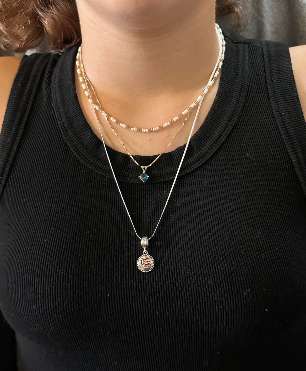 Sterling Silver Puerto Rico Emblem Necklace With 22" Snake Chain