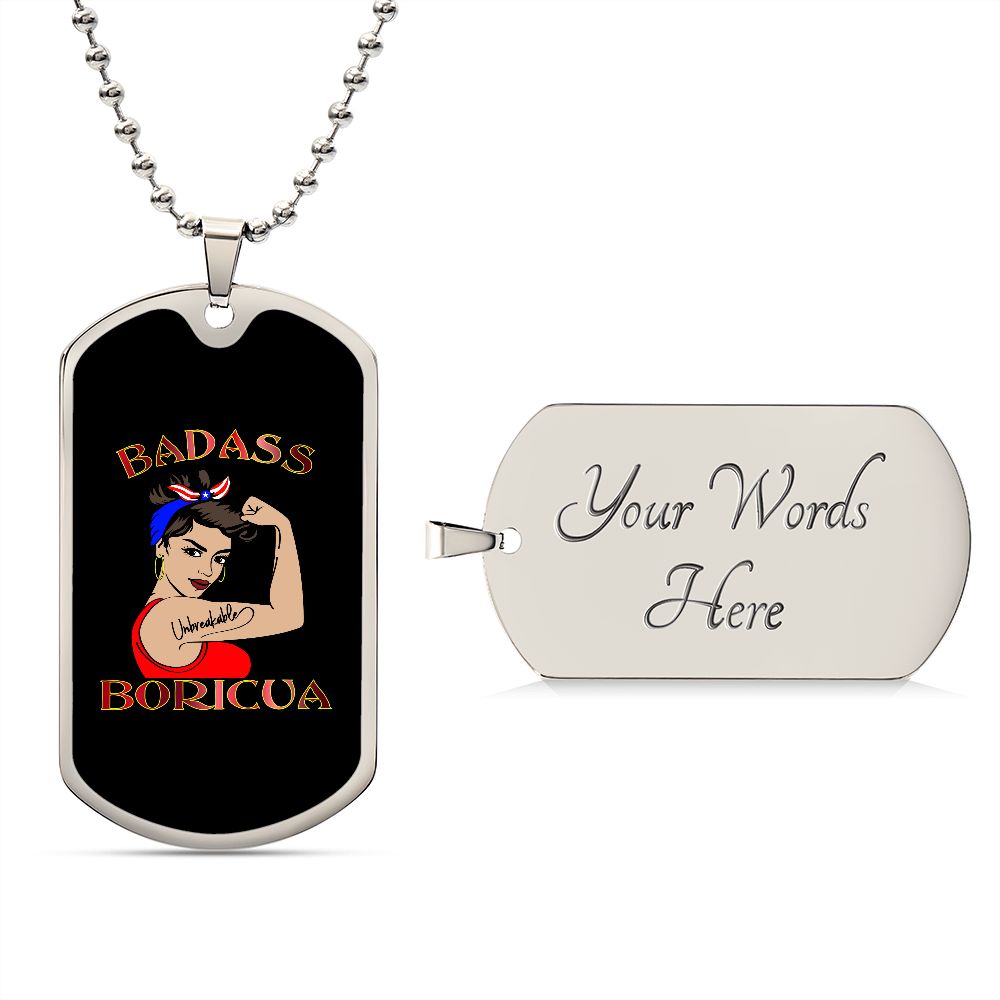 Badass Boricua Unbreakable Dog-Tag Necklace (Gold or Silver)