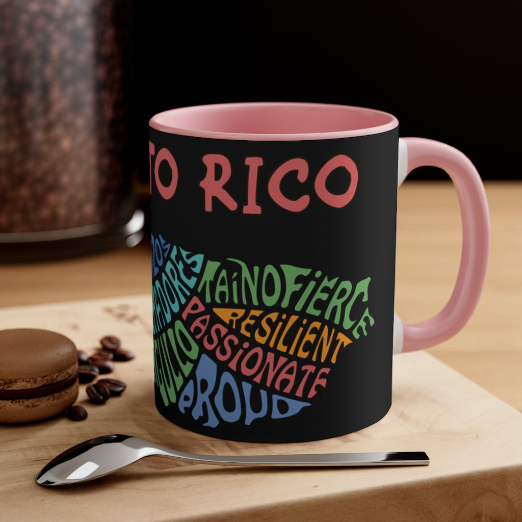 Puerto Rico Island Words - Accent Coffee Mug, 11oz