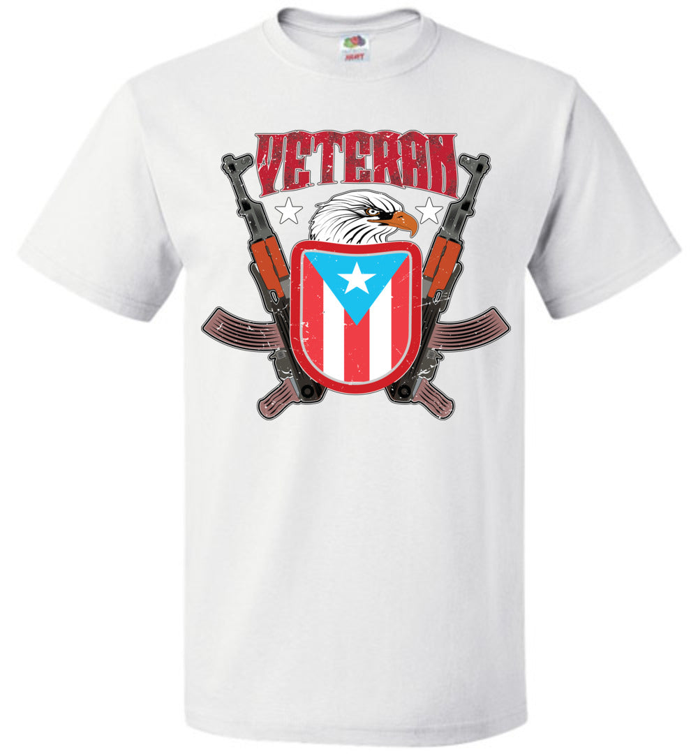 Eagle Veteran Puerto Rico Flag Shield T-Shirt (Small-6XL)