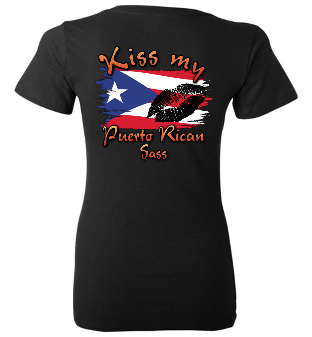 Kiss My Puerto Rican SASS - Ladies Deep V-Neck (Back IMAGE)