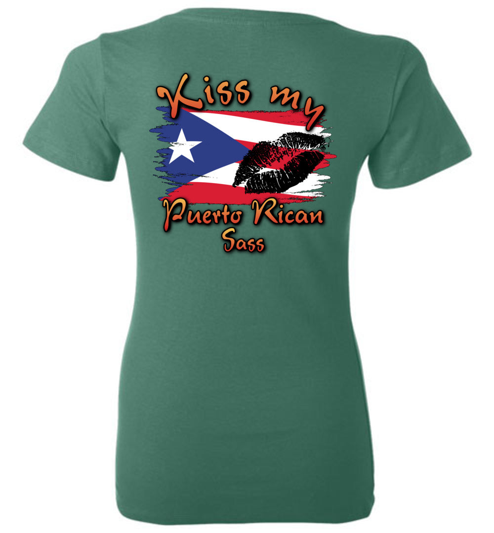 Kiss My Puerto Rican SASS - Ladies Deep V-Neck (Back IMAGE)