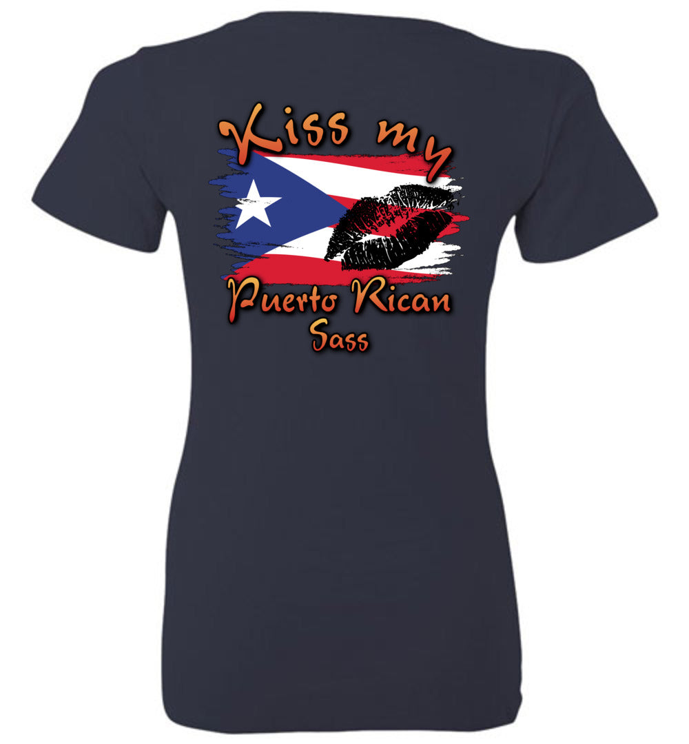 Kiss My Puerto Rican SASS - Ladies Deep V-Neck (Back IMAGE)