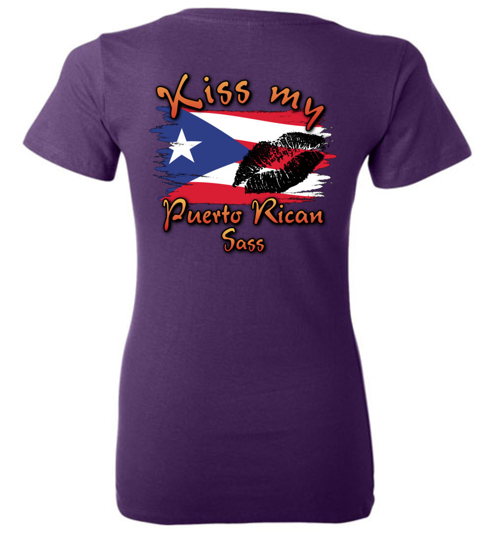 Kiss My Puerto Rican SASS - Ladies Deep V-Neck (Back IMAGE)