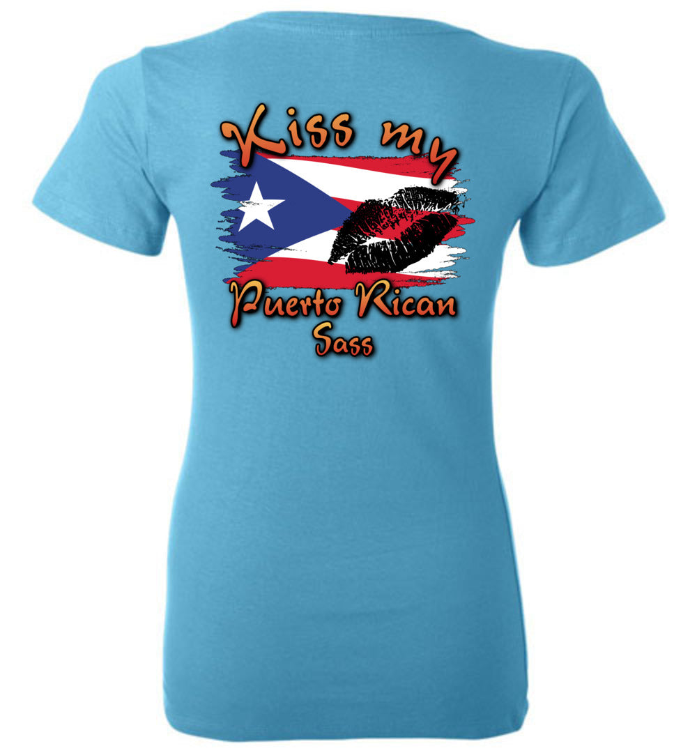 Kiss My Puerto Rican SASS - Ladies Deep V-Neck (Back IMAGE)