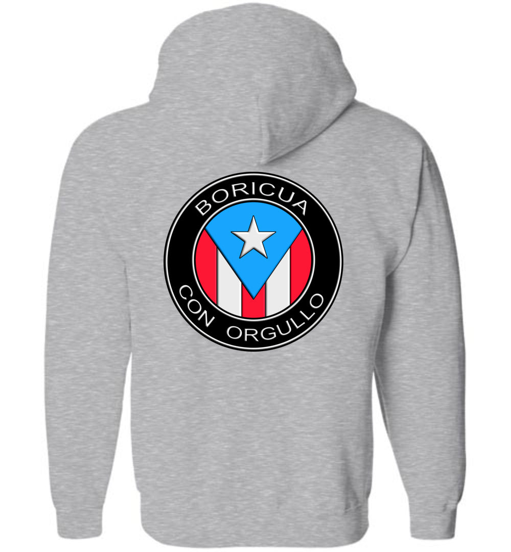 Boricua Con Orgullo (Youth-5XL) Zipper Hoodie (Image on front and back)