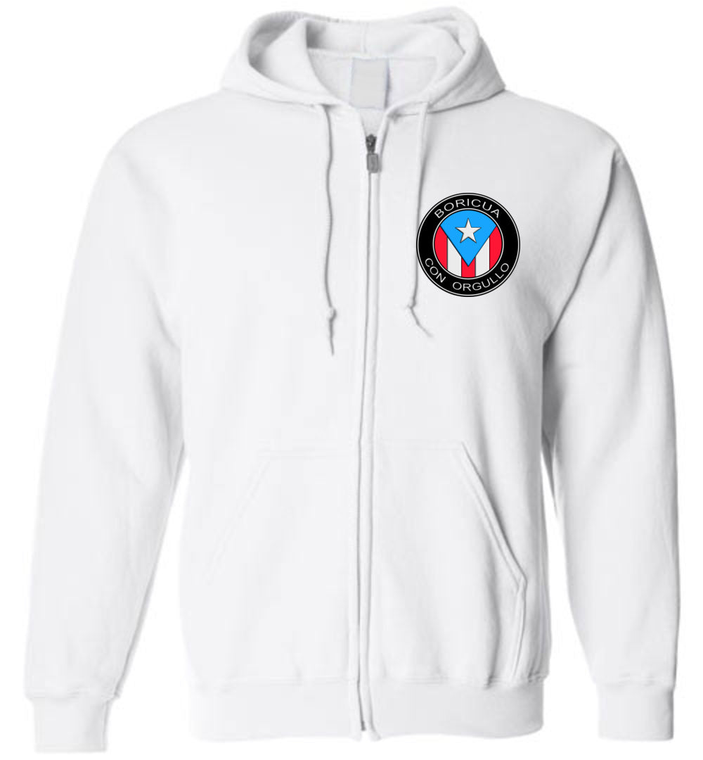 Boricua Con Orgullo (Youth-5XL) Zipper Hoodie (Image on front and back)