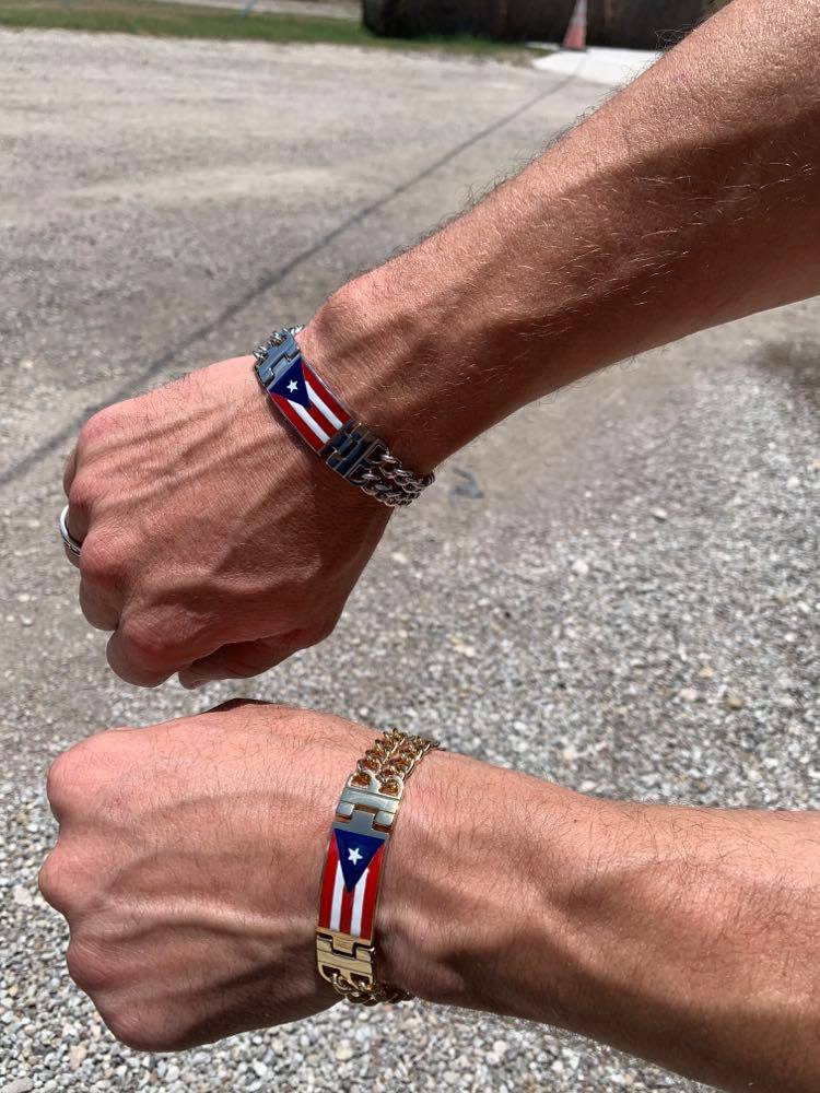 Stainless Steel Dual Cuban Chain Puerto Rico Flag Bracelet