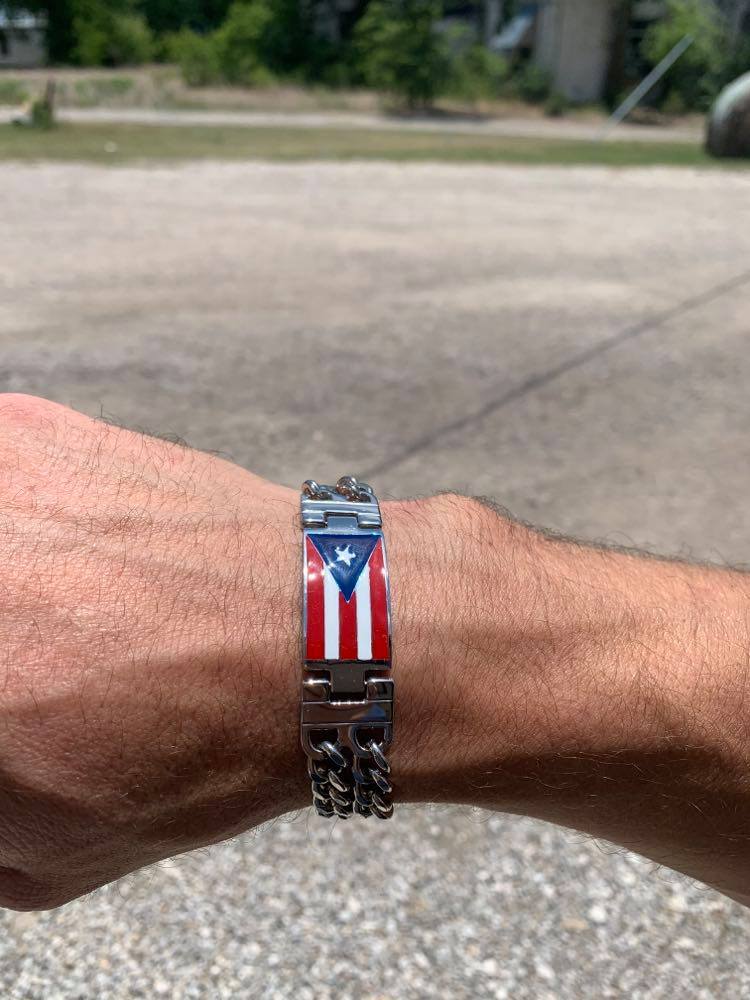 Stainless Steel Dual Cuban Chain Puerto Rico Flag Bracelet